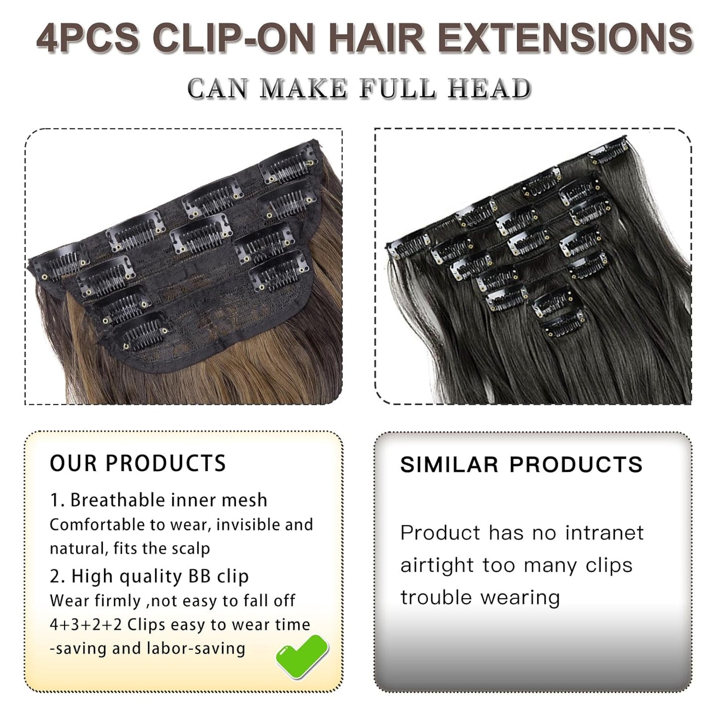 4PCS Clip in Hair Extensions for Women Brown Highlighted Caramel Blonde Long Wavy Thick Hair Extensions Clip in Double Weft Hair Extension for Daliy Use (4pcs, 20Inch, H2/426#)