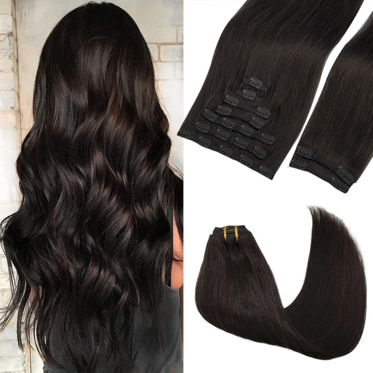 Clip in Hair Extensions Real Human Hair, Remy Human Hair Extensions Clip ins for Women, Natural Human Hair, 20inch 150g 9Pcs, 2 Dark Brown
