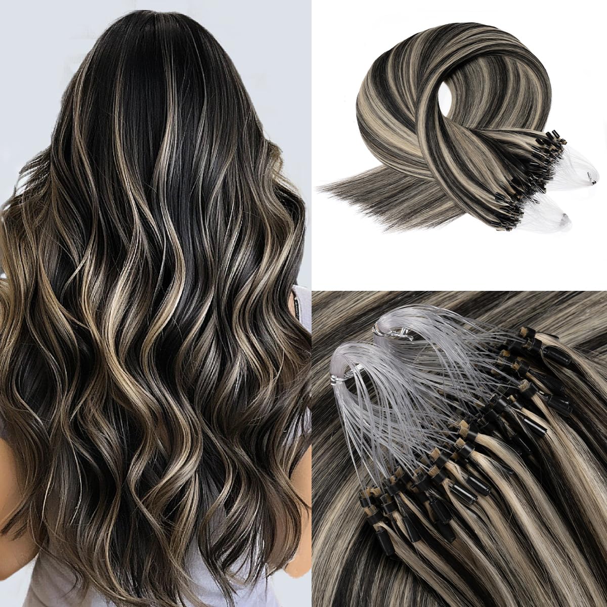 Micro Bead Hair Extensions Real Human Hair Chocolate Brown Micro Link Hair Extensions Human Hair 18 Inch Micro Ring Human Hair Extension 1g/Strand 50g #1B/613(#1B/613, 18inch)