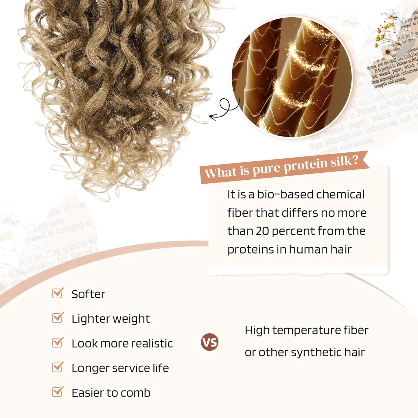 100％ Pure Protein Ponytail Extension, 18 Inch Curly Claw Clip Ponytail Hair Extensions Natural Soft pony tail hairpiece for women-Dark Blonde