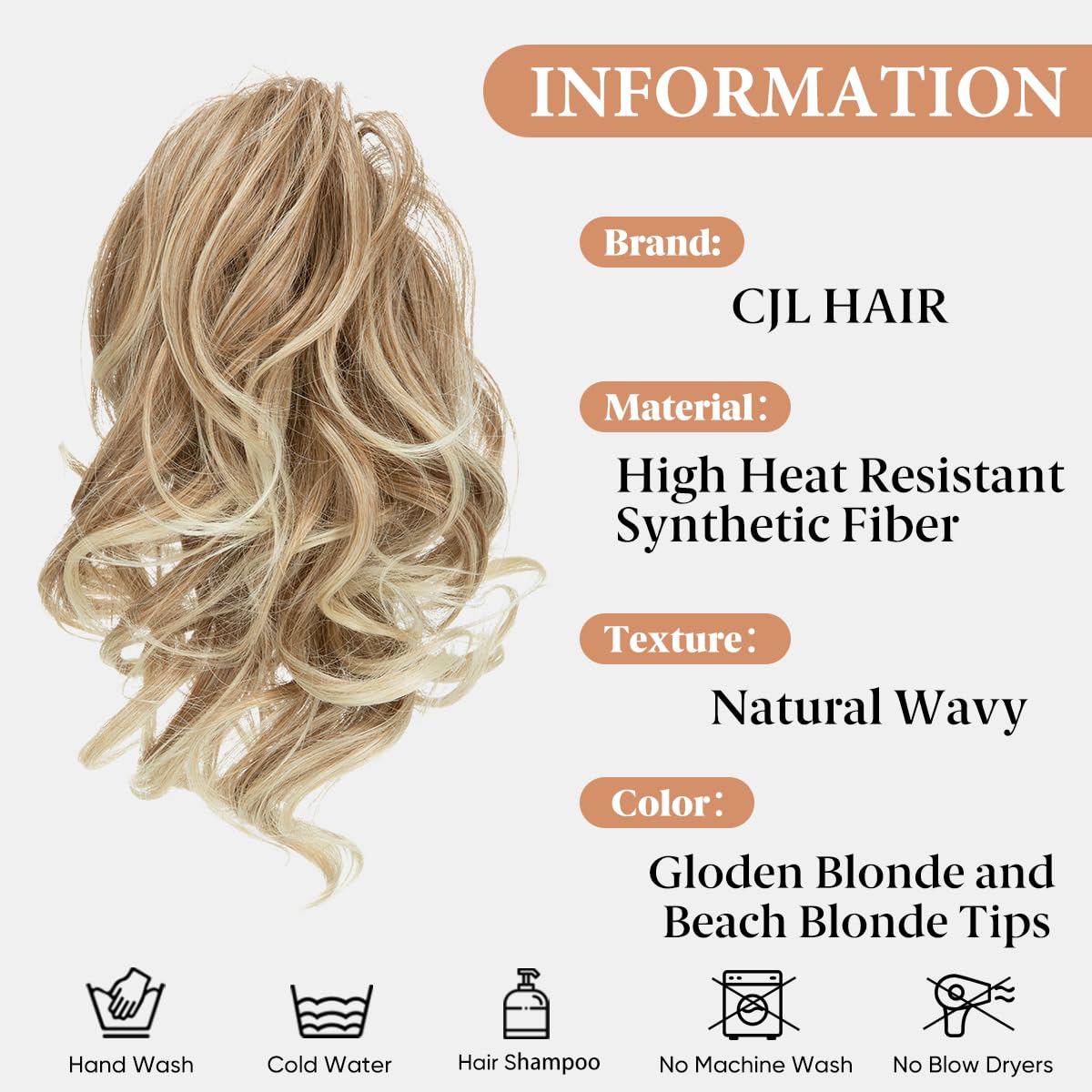 HAIR Claw Clip Short Ponytail Hair Extensions DIY Bendable Metals Messy Bun Hair Piece for Wonen Wavy Curly Synthetic Fake Hairpieces Gloden Blonde and Beach Blonde Tips