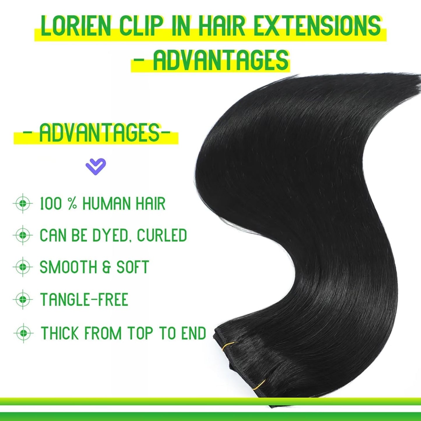 Clip in Hair Extensions Real Human 100g 100% Brazilian Remy on 8pcs Per Set with 18Clips Double Weft (18 Inch, #1 Jet Black Color)