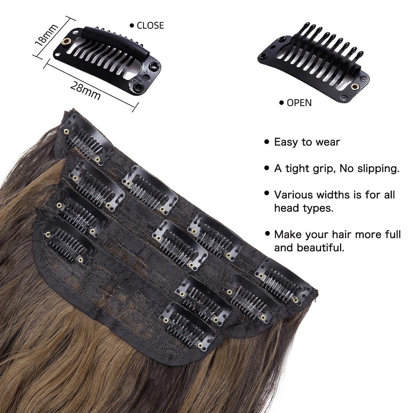 4PCS Clip in Hair Extensions for Women Brown Highlighted Caramel Blonde Long Wavy Thick Hair Extensions Clip in Double Weft Hair Extension for Daliy Use (4pcs, 20Inch, H2/426#)