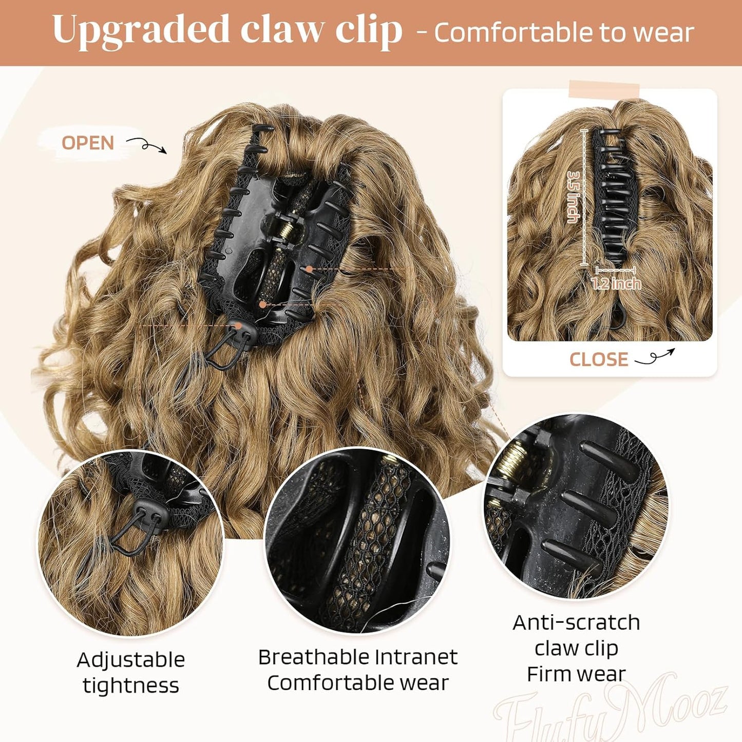 100％ Pure Protein Ponytail Extension, 18 Inch Curly Claw Clip Ponytail Hair Extensions Natural Soft pony tail hairpiece for women-Dark Blonde