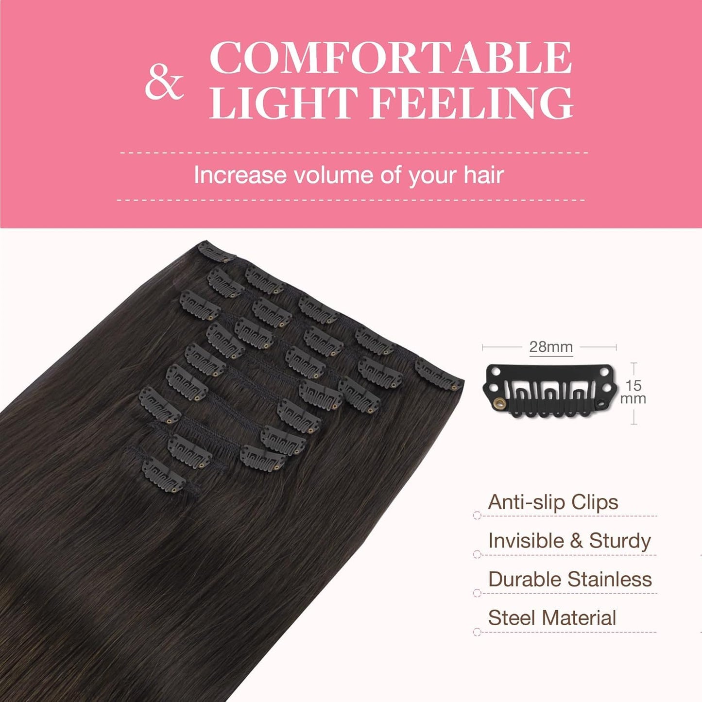 Clip in Hair Extensions Real Human Hair, Remy Human Hair Extensions Clip ins for Women, Natural Human Hair, 20inch 150g 9Pcs, 2 Dark Brown