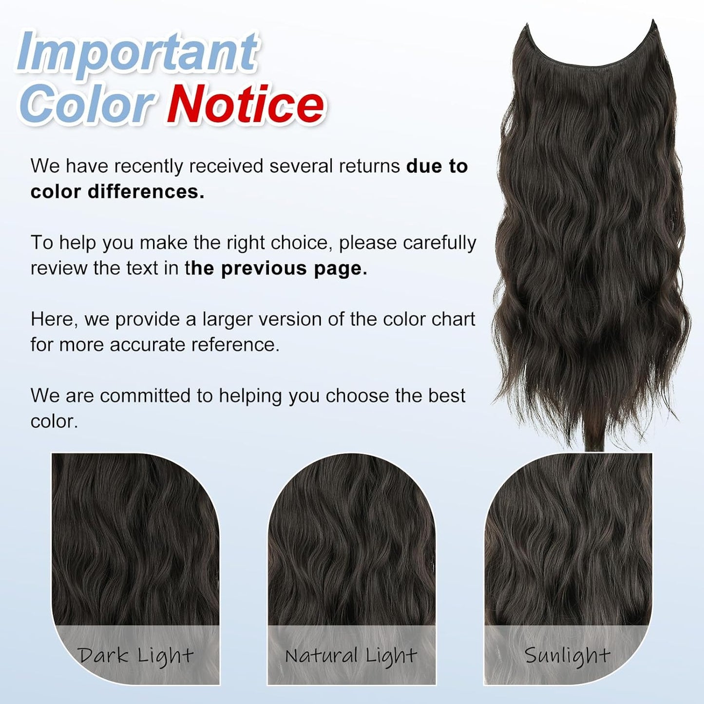 Dark Brown Invisible Wire Hair Extensions Long Wavy Synthetic Hairpiece with 4 Secure Clips for Women 20 Inch Clip in Hair Extensions