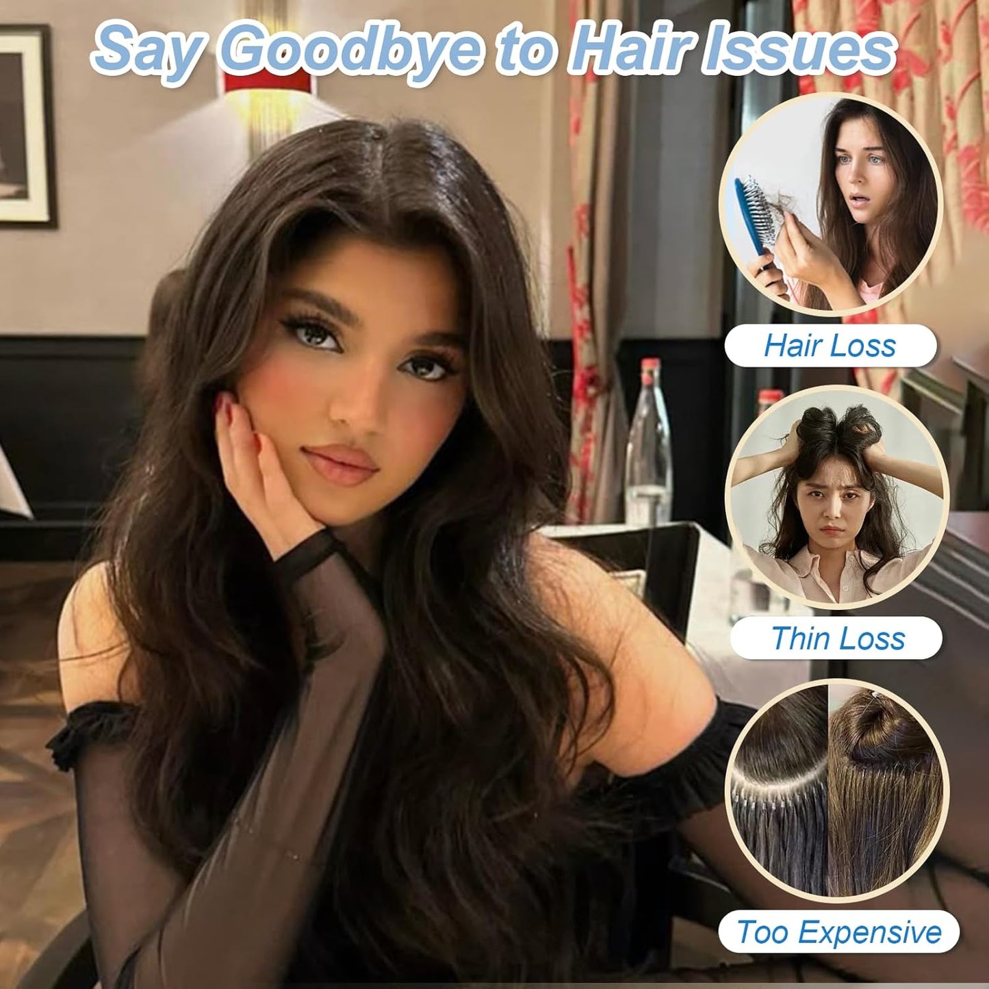 Dark Brown Invisible Wire Hair Extensions Long Wavy Synthetic Hairpiece with 4 Secure Clips for Women 20 Inch Clip in Hair Extensions