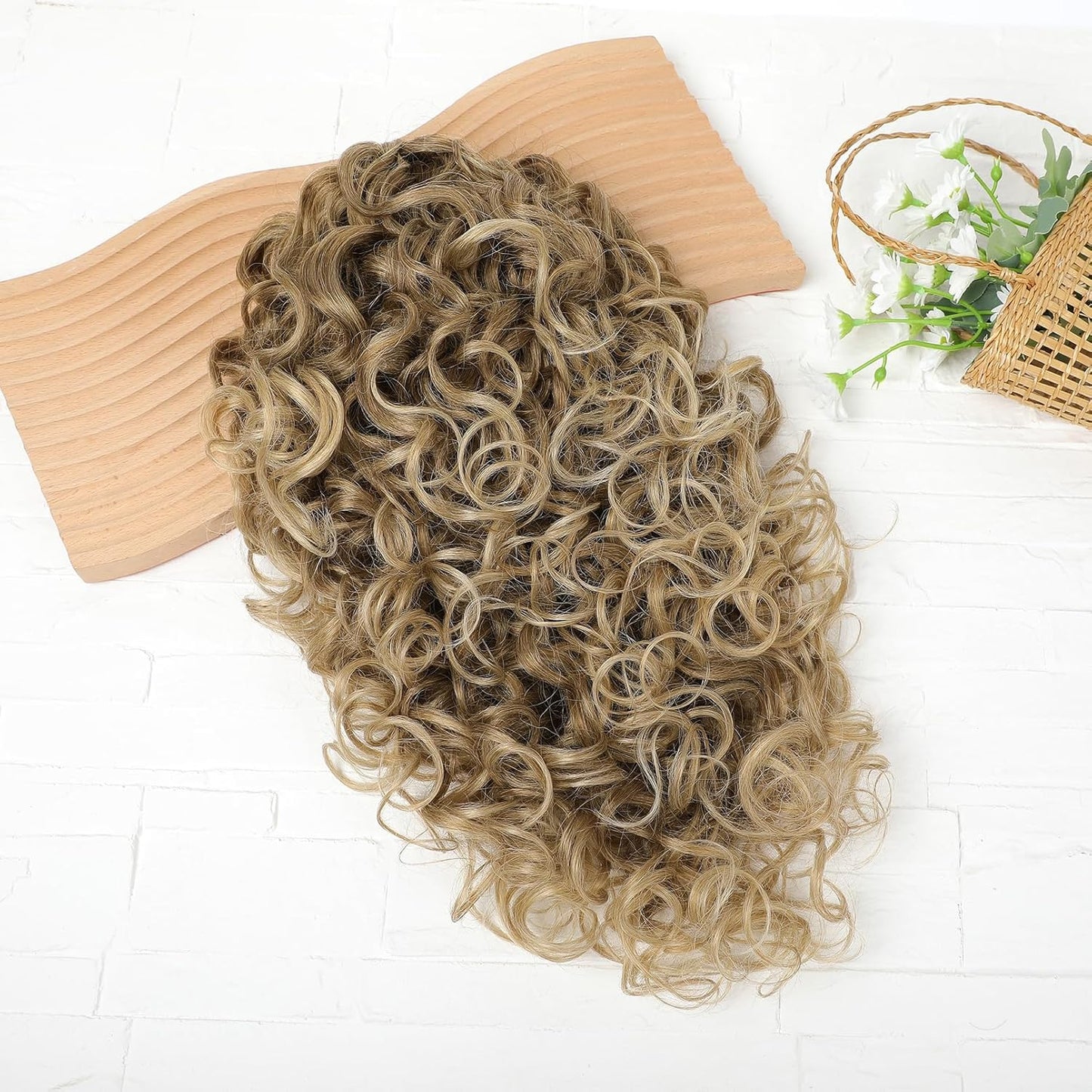 100％ Pure Protein Ponytail Extension, 18 Inch Curly Claw Clip Ponytail Hair Extensions Natural Soft pony tail hairpiece for women-Dark Blonde